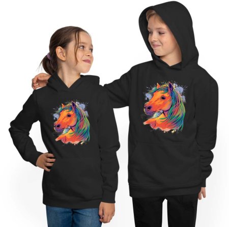 Kids Hoodie Hooded Sweater - Horse Head in Oil Paints i167